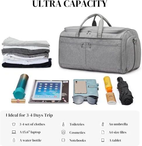 Vista 6 de S-ZONE Bolsa de viaje convertible de 50 litros para ropa de mano para hombres y mujeres, 2 en 1, maleta colgante para traje de viaje de negocios
