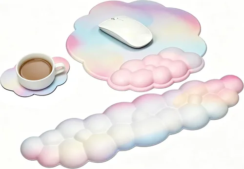 Vista 10 de JIKIOU Almohadillas de mouse Cloud de cuero, exquisito soporte de muñeca, cómodo reposamuñecas de espuma viscoelástica para computadora, laptop