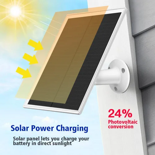 Vista 2 de Cargador de panel solar, panel solar de 6 W con puerto micro USB y USB-C, impermeable IP66, para cámara de alimentador de pájaros, timbre, cámara