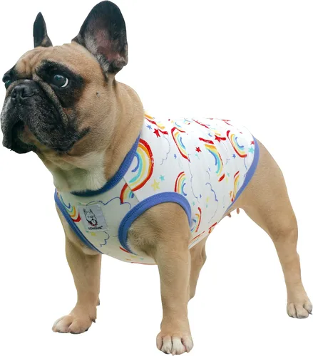 Vista 21 de iChoue - Camisetas de rayas de algodón 100% transpirable para Bulldog francés, chaleco de Halloween para perros medianos, camisetas Frenchie Pug