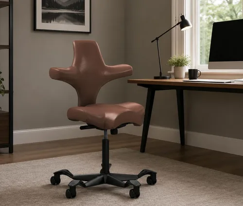 Vista 17 de HAG Capisco Sit to Stand Chair-Blush Rose Frame-Upholstered Black Onyx Vinyl