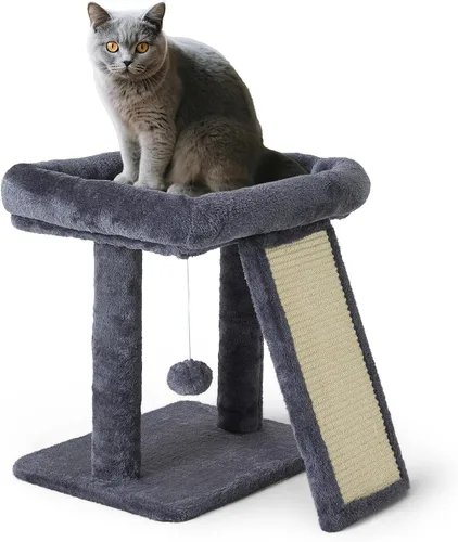 Vista 2 de Árbol para gatos de 17.1 pulgadas, torre pequeña con poste para arañar para gatos de interior, gris