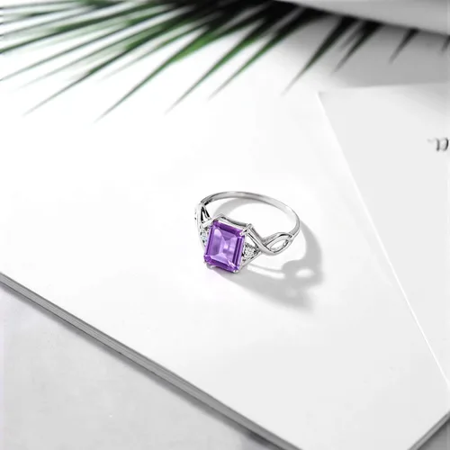 Vista 5 de Gem Stone King Anillo de plata de ley 925 con amatista púrpura para mujer