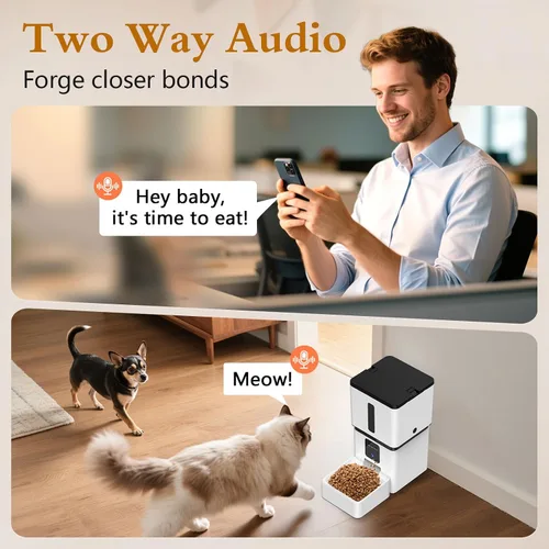 Vista 6 de Comedero automático para perros con cámara WiFi: 33 tazas, control de aplicación 5G, configuración fácil, dispensador de comida para gatos