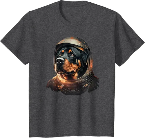 Vista 25 de Divertida camiseta Rottweiler con diseño de astronauta rottweiler en galaxia espacial, Negro