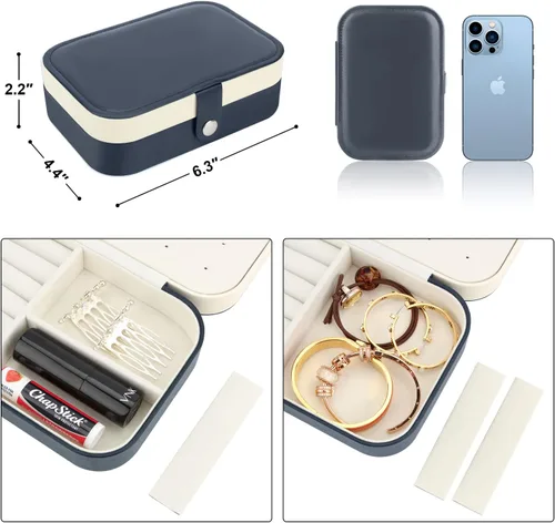 Vista 4 de Desing Wish Joyero de viaje, organizador de viaje para joyas pequeñas, cajas de joyería portátil de piel sintética, caja de almacenamiento