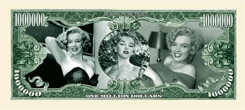 Vista 2 de Marilyn Monroe Millón de dólares Novedad Bill Play Dinero con protector de billetes