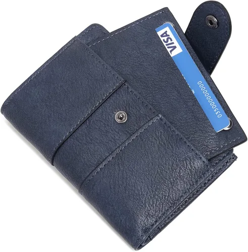 Vista 6 de CLUCI Cartera pequeña para mujer, de cuero, plegable, multitarjeta, organizador de diseñador, moneda con cremallera y ventana de identificación