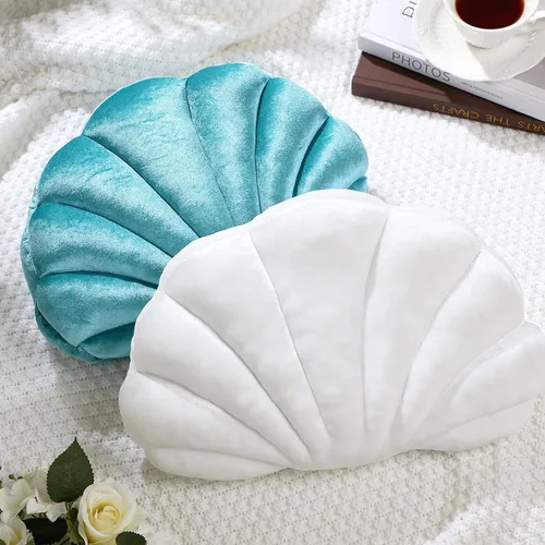 Vista 4 de Qunclay 2 almohadas de concha marina suaves en forma de concha de mar, bonitas almohadas decorativas para sofá, cama, sofá, sala de estar