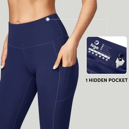 Vista 3 de IUGA Pantalones deportivos para yoga y entrenamiento para mujer, de talle alto, con control de abdomen, bolsillos, tela elástica en 4direcciones