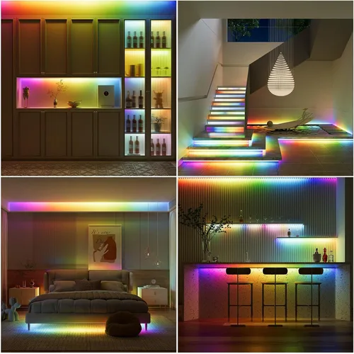 Vista 7 de Tira LED COB con chip IC RGB WS2811 de 18 pies, DC12V persecución de color direccionable Pixel RGB luces de cinta LED, luces flexibles multicolor