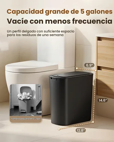Vista 4 de Cesun Bote de basura automático de 5 galones con tapa, negro, sin contacto