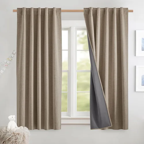 Vista 84 de NICETOWN Cortinas 100% opacas de 63 pulgadas de largo, 2 paneles de cortinas cortas con aislamiento térmico con forro para dormitorio, cortinas