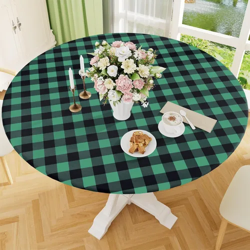 Vista 8 de Smiry - Mantel redondo de picnic de vinilo elástico impermeable con respaldo de franela, mantel de vinilo ajustable para mesas de 31-35 pulgadas
