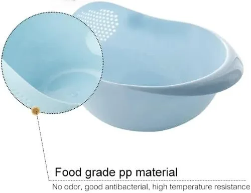 Vista 7 de Colador plástico para lavar arroz, porotos, frutas o verduras, cesta de cocina tamaño grande. (Rosado)