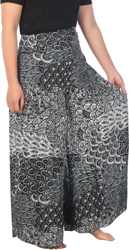Vista 2 de Lannaclothesdesign Boho Palazzo Pants Women Pavo real colorido negro
