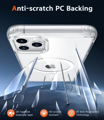 Vista 5 de FNTCASE para iPhone 11 Pro-Max: Funda de teléfono magnética transparente Compatible con Magsafe, delgada, antiamarillamiento, grado militar