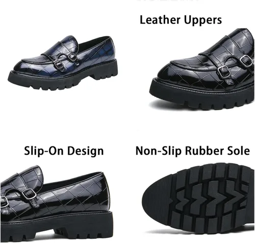 Vista 3 de Mocasines de plataforma de charol para hombre con doble hebilla, mocasines clásicos antideslizantes para conducir, mocasines casuales de moda