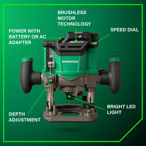 Vista 3 de Metabo HPT Fresadora de Inmersión Inalámbrica, Fresadora de Velocidad Variable de 36V, Hasta 46 Pies por Minuto, Diseño Ligero de 6.9 Libras, Luz