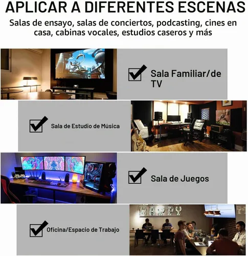 Vista 6 de Paquete de 24 paneles de espuma acústica en forma de pirámide, de 2" x 12" x 12", espuma de insonorización y cancelación de ruido con 120 piezas