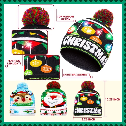 Vista 2 de MGparty Gorro de Navidad con luz LED, gorro de punto con calcetines de tripulación, regalos de fiesta de Navidad para adultos y niños