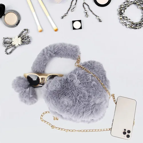 Vista 5 de SUKUTU Faux Fur Purse Women's Heart Shaped Evening Handbags Small Cute Phone Crossbody Bag Clutches for Girls