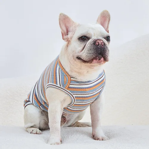 Vista 4 de Camisas para perros, chaleco de algodón a rayas, ropa elástica sin mangas para perros pequeños, paquete de 2 camisetas suaves y transpirables