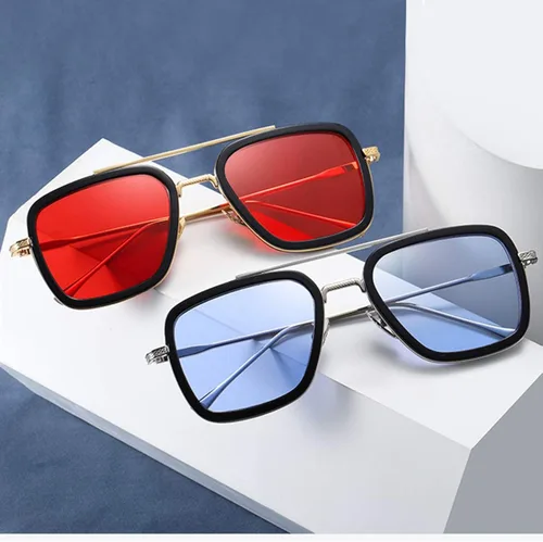 Vista 6 de iKANOO Tony Stark - Lentes de sol para hombres y mujeres, marco de metal cuadrado vintage, lentes de hombre araña
