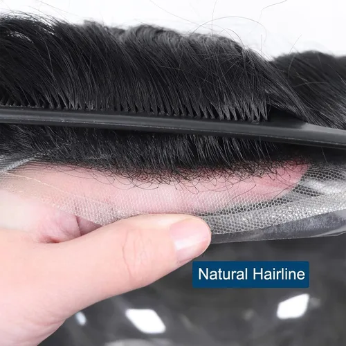 Vista 4 de HAPPY&CC Pieza del sistema de cabello humano Toupee para hombre Mono Lace #1 Negro Azabache