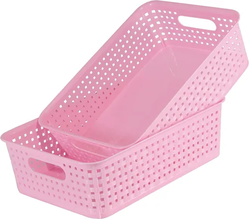 Vista 5 de Paquete de 8 cubos pequeños de organización y almacenamiento de despensa, organizadores domésticos para lavandería, baños, dormitorios, cocinas, Rosa