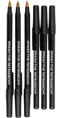 Vista 6 de Smash The Patriarchy" Black Sparkle Feminist Pen Pack mujeres feminismo liberal bolígrafo