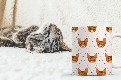Vista 2 de Adorable Cat Breed Design Argyle Pattern Taza de café de cerámica (abisinian)