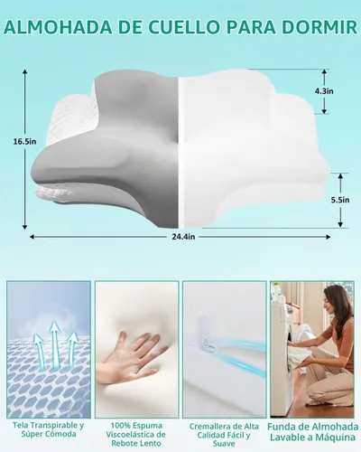 Vista 2 de Almohada cervical ajustable para dormir, almohada de espuma viscoelástica para aliviar el dolor de espalda y hombros, almohadas ergonómicas