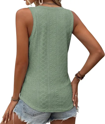 Vista 3 de KILISU Camisetas sin mangas para mujer, con bordado, con ojales, holgadas, color sólido, blusas elegantes