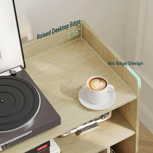 Vista 5 de Semiocthome Soporte para tocadiscos con almacenamiento de vinilo, mesa de tocadiscos con estante de almacenamiento, soporte giratorio con puerta