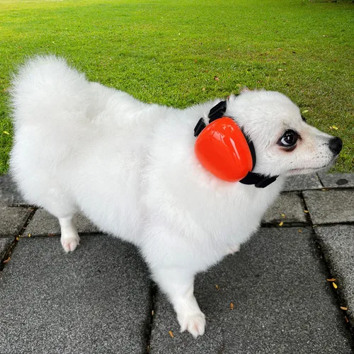 Vista 3 de derYEP Orejeras para perros para protección auditiva de 29 dB NRR, protección contra el ruido (mediano, naranja)