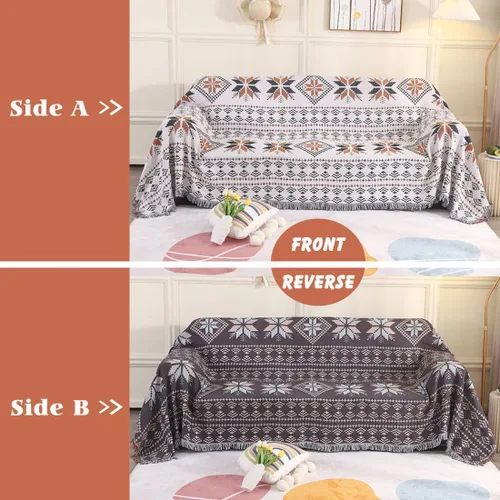 Vista 3 de VOPHIA Funda de sofá de estilo bohemio, reversible, de dos caras, tejida de dos caras, para Navidad, lavable, gruesa y suave, para sala de estar