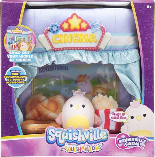 Vista 2 de Squishville Mini-Squishmallows Cinema Playset – Incluye una felpa de 2 pulgadas, silla de pretzel, cubo de palomitas de maíz, felpa