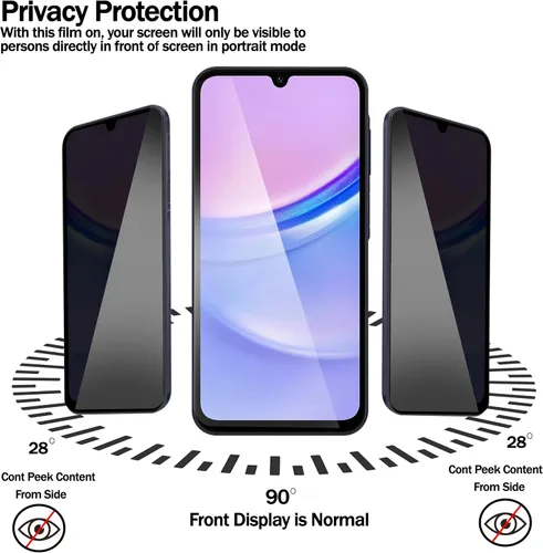 Vista 5 de RKINC Protector de pantalla [paquete de 3] para Samsung Galaxy A14, protector de pantalla de vidrio templado de privacidad, antiespías, arañazos