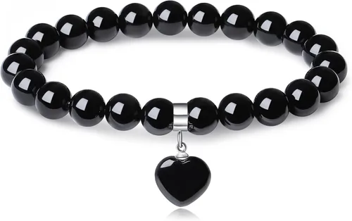 Vista 9 de XIANNVXI Pulsera de cristal curativo para mujer, pulsera de protección de cuentas de 0.315 in, pulsera con dije de corazón, pulsera elástica