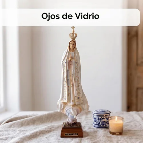 Vista 3 de Estatua de Nuestra Señora de Fátima con ojos de cristal de 12 pulgadas fabricada en Portugal