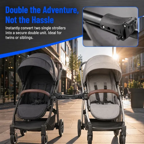 Vista 2 de Totority Conector de cochecito de bebé, 3 piezas, conector universal para carrito de bebé, para gemelos, universal, se adapta al paraguas para uso