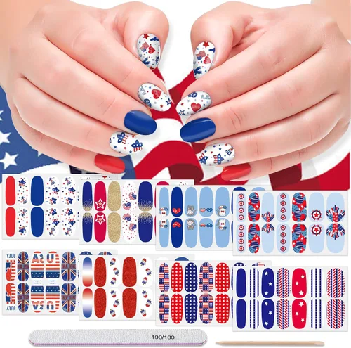 Vista 9 de 8 hojas de calcomanías de esmalte de uñas de Halloween, calcomanías de esmalte de uñas para festivales, tiras de esmalte de uñas para mujeres