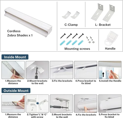 Vista 7 de Zebra - Persianas enrollables sin cordones de doble capa para la ventana, persianas enrollables con control de luz día y noche, fáciles de instalar