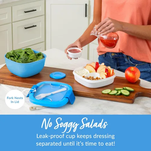 Vista 4 de Contenedor de almuerzo, ecológico y sin BPA de Bentgo Salad para ensaladas y otros aperitivos para llevar, Azul Recipiente para aderezo a prueba