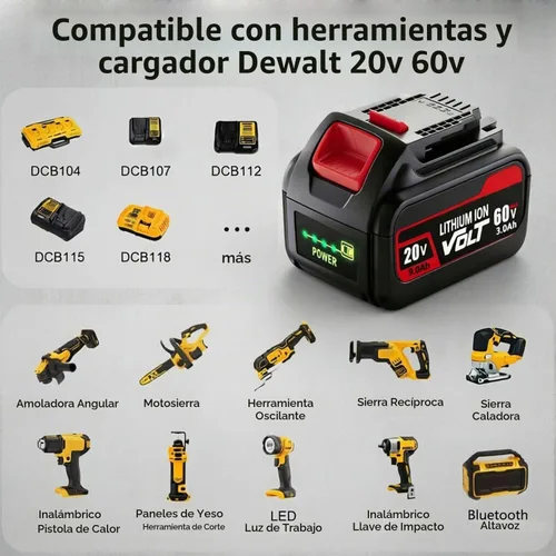 Vista 8 de Paquete de 2 baterías de repuesto de 9000 mAh para Dewalt 20 V/60 V Flexvolt compatible con Dewalt 60 V batería DCB609 DCB606 DCB612 herramientas