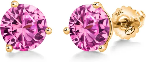 Vista 214 de Gem Stone King Aretes de Martini de oro amarillo de 14 quilates Aretes de tuerca de 3 puntas para mujeres y hombres Redondos de 0.236 pulgadas