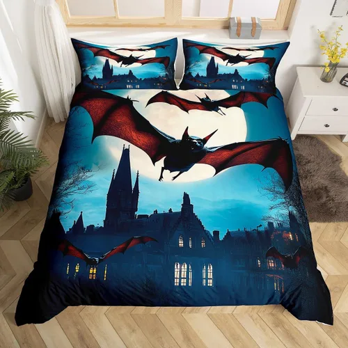 Vista 12 de Feelyou Juego de ropa de cama para niños, gatos negros, tamaño individual, funda de edredón de linterna de calabaza de Halloween para niños y niñas