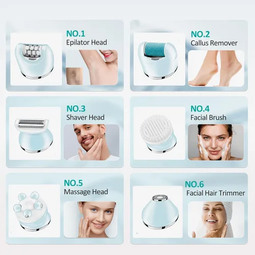 Vista 5 de Depiladora para mujeres, depiladora 6 en 1, afeitadora, maquinilla de afeitar, cepillo facial, masaje facial y exfoliante corporal, depilación