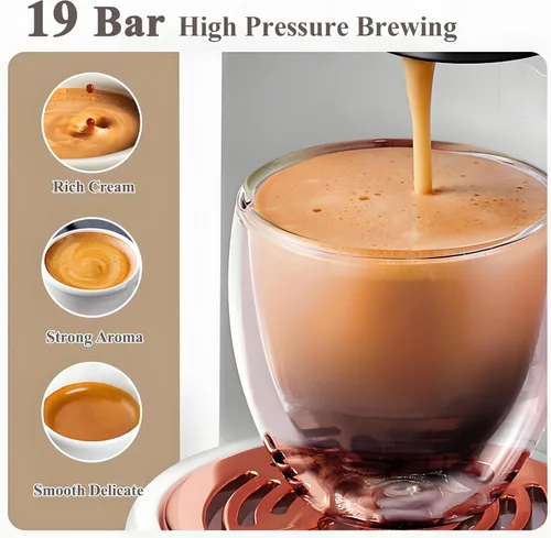 Vista 3 de Cafetera de cápsulas 4 en 1 de 19 bar, diseño compacto de preparación rápida caliente/fría, máquina de café espresso individual para cápsulas K Cup